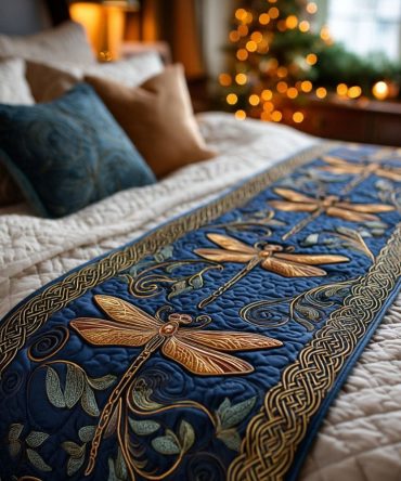 Azure Majesty Quilted Bed Runner — Coastal-Style Decorative Runner In Rich Blue Tones, Reversible Cotton-Blend Accent For King & Queen Beds