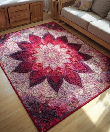 Azure Mandala Area Rug — Intricate Boho Blue Round Rug, Soft Low-Pile Decorative Mat For Living Room, Meditation & Yoga Spaces