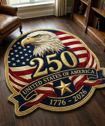 Banner Eagle Custom Shape Rug — Patriotic Eagle Floor Accent, Custom-Cut Durable Rug For Entryway, Office, Or Game Room