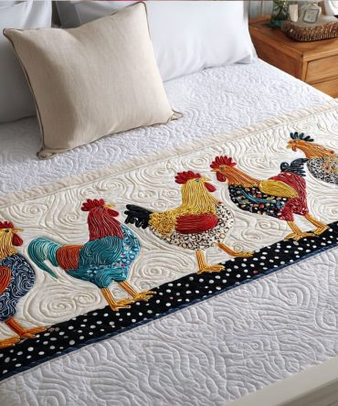 Barnyard Beauty Quilted Bed Runner — Elegant Country Floral & Farm Motif Bed Scarf, Soft Cotton Blend, Designed For Layered Styling