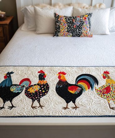 Barnyard Blessings Quilted Bed Runner — Heartwarming Farm Animal Scenic Bed Scarf, Cozy Quilting, Country Home Accent
