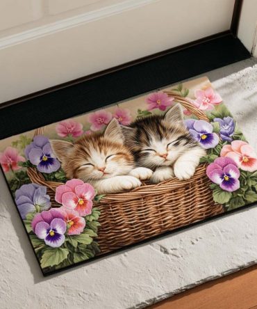 Basket Cats Coir Doormat - Charming Woven-Style Cat Design, Durable Outdoor Welcome Rug With Non-Slip Backing For Porch & Entryway