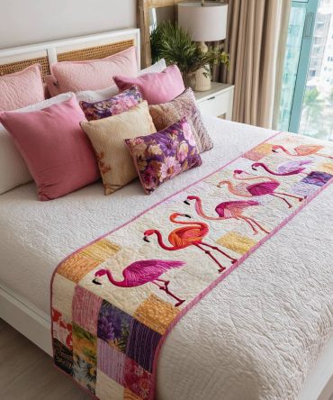 Be Flamazing Quilted Bed Runner — Chic Flamingo Decorative Bed Scarf For Queen & King, Reversible Cotton-Blend, Lightweight Accent