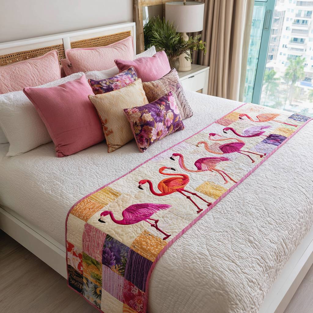 Be Flamazing Quilted Bed Runner — Chic Flamingo Decorative Bed Scarf For Queen & King, Reversible Cotton-Blend, Lightweight Accent