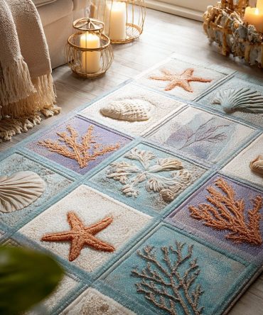 Beach Relics Nautical Area Rug — Coastal Home Accent Rug For Beach House, Durable Low-Profile Floor Covering For Living Room & Patio