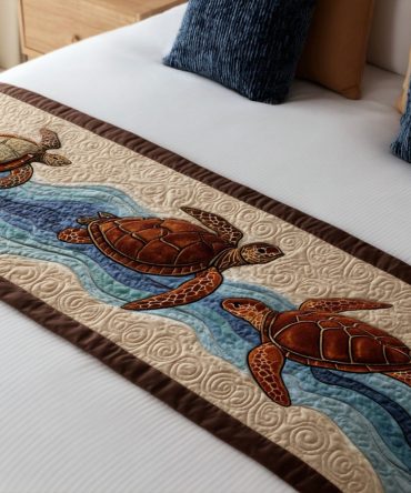 Beachcomber Turtle Quilted Bed Runner – Seaside Charm Bedding Accent With Turtle Motifs For Coastal Homes & Kids’ Rooms, Soft & Durable