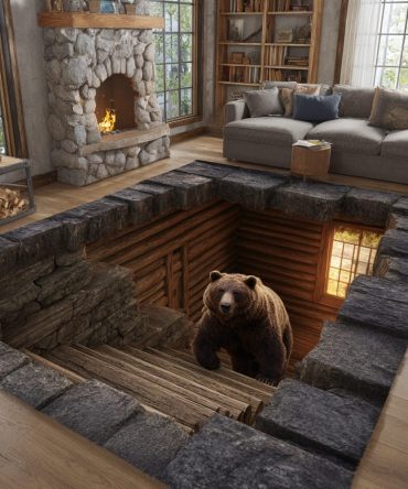 Bear Cavern Area Rug — Rustic Wildlife Accent Rug For Cabin, Living Room & Entryway; Durable Lodge-Style Floor Covering With Natural Tones