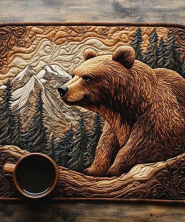 Bear Charm Quilted Placemat — Woodland Bear Table Mat with Cozy Quilting, Durable Cotton, Heat-Resistant Padding, Machine-Washable & Lodge Décor Accent