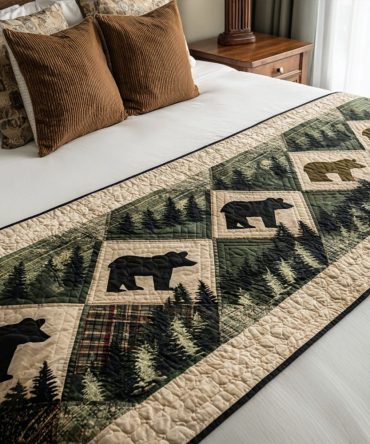 Bear Creek Cabin Quilted Bed Runner - Classic Rustic Throw For Queen & King Beds, Durable Quilting, Reversible Lodge Accent
