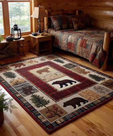 Bear Creek Crossing Area Rug — Scenic Rustic Area Rug For Cabin, Lodge & Family Room; Durable Accent Rug With Outdoor-Inspired Motif