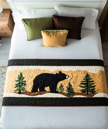 Bear Creek Lodge Quilted Bed Runner - Rustic Quilted Bed Scarf, Heavy-Duty Cotton-Blend, Reversible Accent For Cabins & Homes