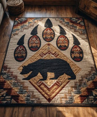 Bear Guardian Area Rug — Stately Wildlife Accent Rug For Lodge & Entryway; Durable Rustic Area Rug For Living Room And Cabin Decor