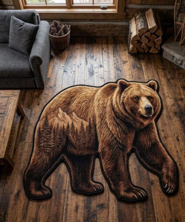Bear Haven Custom Shape Rug — Unique Rustic Bear-Shaped Area Rug For Cabin, Nursery & Lodge; Novelty Wildlife Accent For Cozy Home Decor