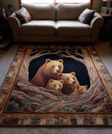 Bear Horizon Area Rug — Scenic Lodge Area Rug For Cabin & Living Room; Durable Rustic Accent Rug With Nature-Inspired Design For Cozy Interiors
