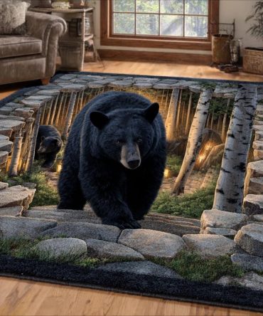Bear Horizon Area Rug — Rustic Scenic Area Rug For Cabin, Den & Living Room; Durable Wildlife Accent Rug To Elevate Lodge-Style Decor