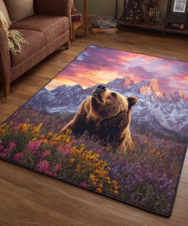 Plush Bloom Bear Area Rug – Luxury Low-Pile Indoor Accent Rug For Living Room, Cabin & Lodge Décor (Multiple Sizes)