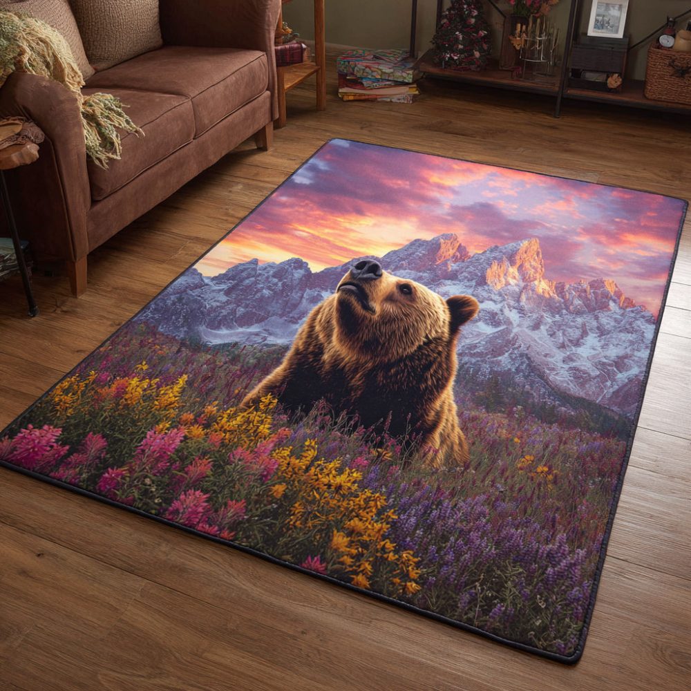 Plush Bloom Bear Area Rug – Luxury Low-Pile Indoor Accent Rug For Living Room, Cabin & Lodge Décor (Multiple Sizes)