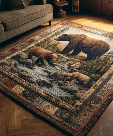 Meadow Bear Decorative Area Rug – Durable Accent Rug For Cabin, Farmhouse & Modern Lodge Interiors (Soft, Low Profile)