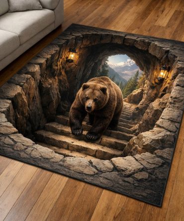 Passage Bear Area Rug – Modern Rustic Accent Rug For High-Traffic Rooms, Non-Slip Backing Option, Multiple Sizes