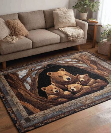 Pathway Bear Accent Rug – Stain-Resistant Low-Pile Area Rug For Living Room, Entryway & Cabin Décor (Various Sizes)