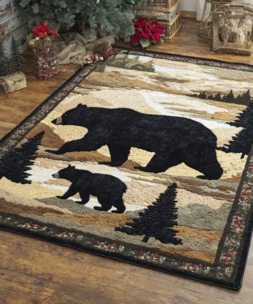 Silhouette Forest Bear Rug – Scenic Woodland Area Rug With Soft, Low-Pile Texture For Cozy Cabins & Nature-Themed Rooms