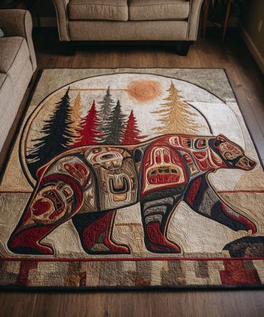 Strength Bear Rug – Sturdy Low-Pile Area Rug With Rugged Design For High-Traffic Living Areas, Lodge & Outdoor Covered Patios