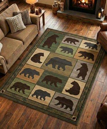Totem Bear Area Rug – Tribal-Inspired Lodge Rug With Rich Patterns, Durable Low-Pile Construction For Cozy Interiors