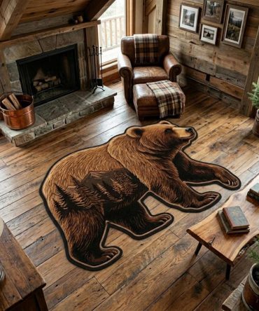 Custom-Shaped Bear Trails Rug — Unique Contour Cabin Rug For Lodge Entrances, Playrooms & Patios, Non-Slip Backing, Nature Motif