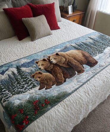 Subtle Bear Quilted Bed Scarf — Whisper-Pattern Decorative Bed Runner For Cozy Bedrooms, Soft Touch, Easy Maintenance
