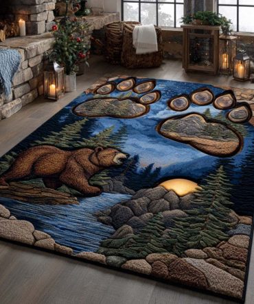 Bear Wild Wilderness Area Rug — Bold Nature-Inspired Rug For Cabins & Living Rooms, Durable Stain-Resistant Indoor Flooring Accent