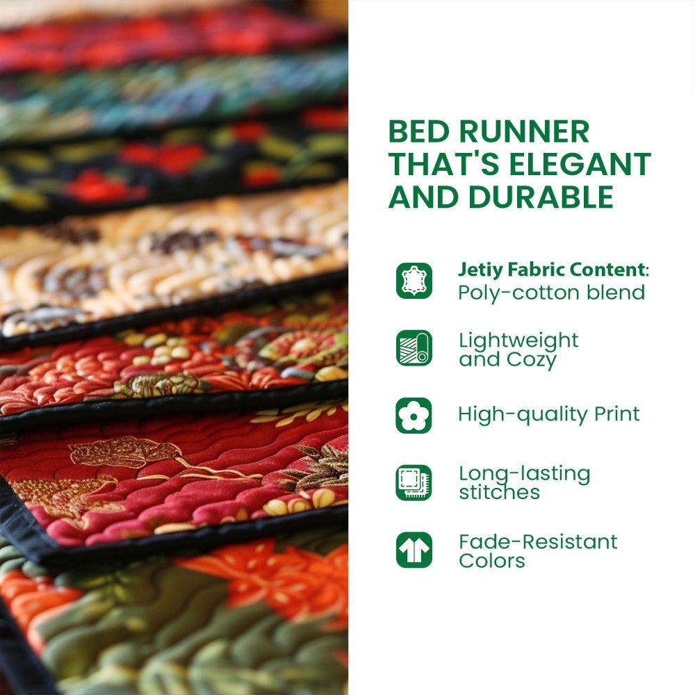 Mystic Elephant Quilted Bed Runner — Bohemian Cotton Bed Scarf With Ethnic Prints For Queen & King Beds, Reversible Global-Style Bedroom Accent - Image 4