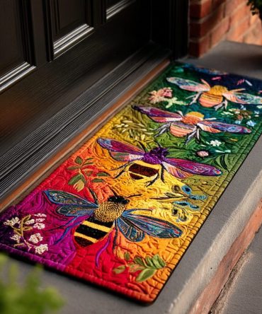Bee Garden Floral Doormat — Charming Pollinator Coir Entrance Rug, Durable Non-Slip Outdoor Mat For Garden Lovers & Cottage-Style Home Decor