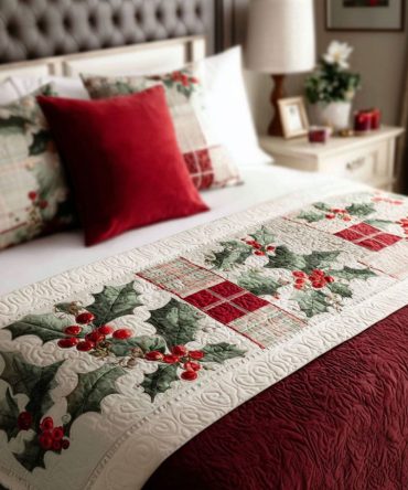 Berry Cottage Lane Quilted Bed Runner — Warm Berry-Toned Bedding Accent For Country, Cottage & Seasonal Bedroom Refreshes