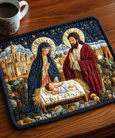 Bethlehem Eve Quilted Placemat - Festive Nativity Table Accent, Holiday Cotton-Blend Dining Mat, Heat-Resistant & Machine Washable