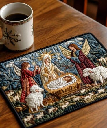 Bethlehem Starlight Holiday Quilted Placemat — Starry Rustic Nativity-Inspired Table Mat, Warm Neutral Palette, Durable Cotton & Easy-Care Protection