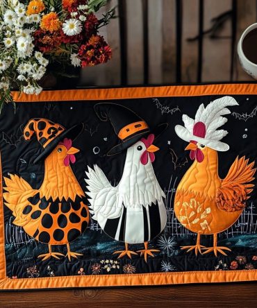 Bewitched Chickens Quilted Placemat — Spooky-Fun Chicken Witches, Quilted Cotton Padding, Heat-Resistant & Machine-Washable Table Accent
