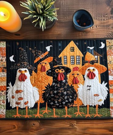 Bewitched Chickens Quilted Placemat — Spellbound Hens Halloween Table Mat, Quilted Cotton Placemat for Farmhouse Fall Decor — Machine Washable & Gift-Ready