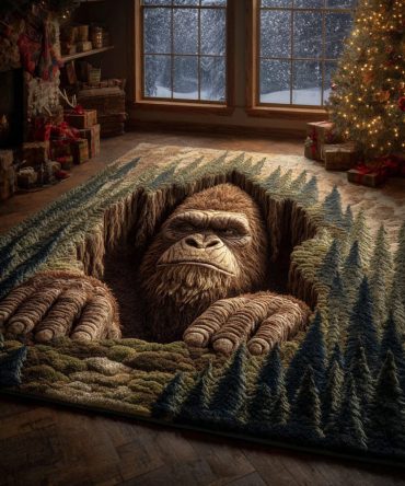 Bigfoot Abyss Presence Rug — Moody Nature-Inspired Accent Rug For Den, Lounge Or Cabin, Durable Low-Pile, Statement Floor Piece
