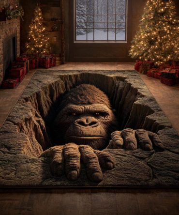Bigfoot Cave Dweller Area Rug — Earth-Toned Rustic Rug For Lodge Interiors, Durable Low-Pile Surface, Cozy Cabin Floor Accent