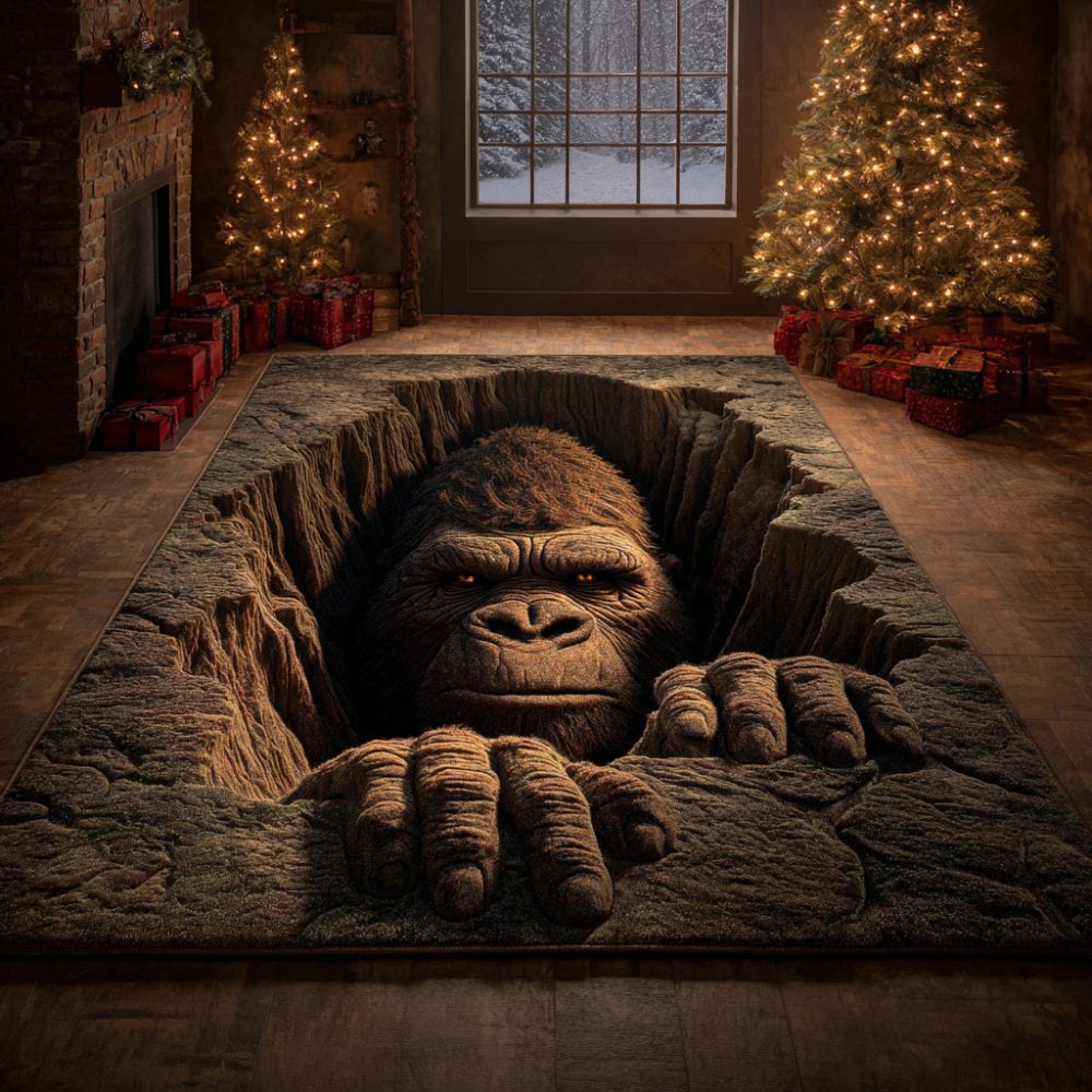 Bigfoot Cave Dweller Area Rug — Earth-Toned Rustic Rug For Lodge Interiors, Durable Low-Pile Surface, Cozy Cabin Floor Accent