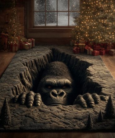 Bigfoot Emergence Realm Rug — Dramatic Forest Motif Area Rug For Living Rooms & Studios, Durable Pile, Statement Rustic Decor