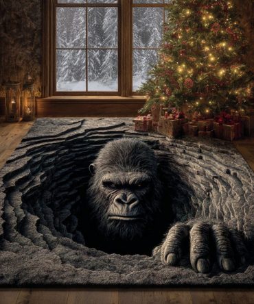 Bigfoot Hidden Gaze Area Rug — Subtle Textured Rug With Woodland Accents, Low-Pile Durable Design For Cozy Cabin & Modern Homes