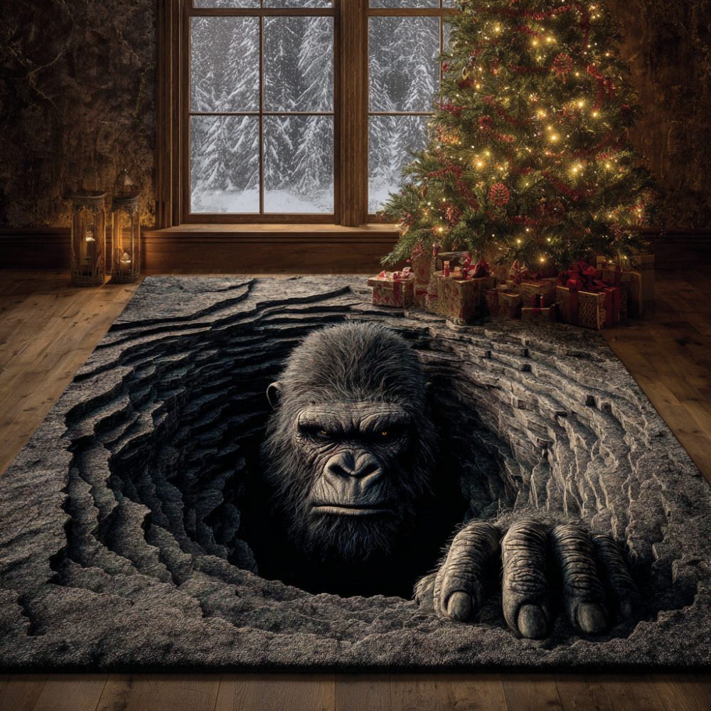 Bigfoot Hidden Gaze Area Rug — Subtle Textured Rug With Woodland Accents, Low-Pile Durable Design For Cozy Cabin & Modern Homes