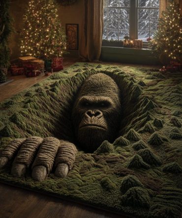 Bigfoot Shadow Portal Area Rug — Dark Moody Accent Rug With Abstract Nature Motif, Durable Low-Pile For Living Room & Den