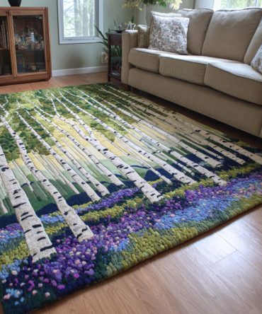 Birch Meadow Serene Area Rug — Soft Neutral Botanical Rug For Bedroom & Living Room, Low-Pile Cozy Texture, Easy-Care Flooring Accent