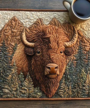 Bison Charm Quilted Table Placemat — Southwestern Cotton Dining Mat with Bold Motif, Heat-Protective & Machine Washable