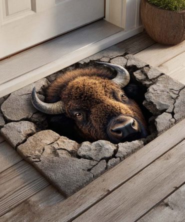 Wild Bison Peek Doormat - Bold Bison Silhouette Welcome Mat, Heavy-Duty Coir & Rubber Backing For Indoor/Outdoor Entry