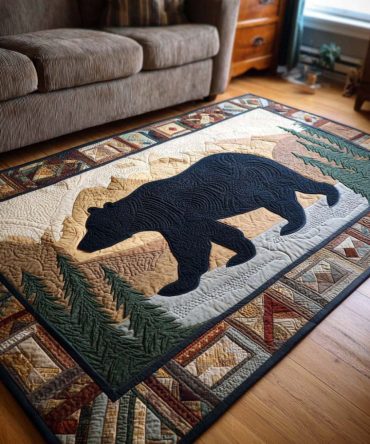 Rustic Black Bear Silhouette Area Rug - Soft Low-Pile Machine-Washable Accent Rug For Cabin Entryway, Nursery & Cozy Lodge Decor
