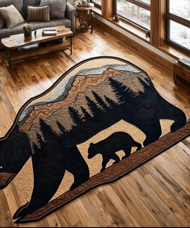 Custom-Shaped Black Bear Rug — Precision-Cut Animal-Shaped Area Rug With Durable Non-Slip Backing, Perfect For Nursery, Cabin & Themed Rooms