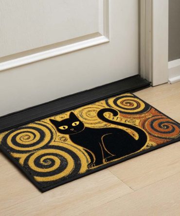 Playful Black Cat Welcome Doormat - Durable Coir Outdoor/Indoor Mat, Weather-Resistant Front Door Decor For Halloween & Everyday